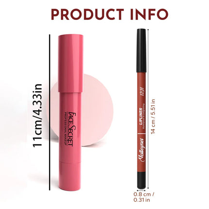 2Pcs/Set Lip Liner + Lipstick Pencil, Matte Velvet Lipstick - Long lasting Lip Combo Set Makeup tutorial Cosmetics