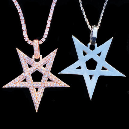 Aokaishen Iced Out Big Star Necklace Pendant for Men 5A Cubic Zirconia Prong Setting Hip Hop Jewelry