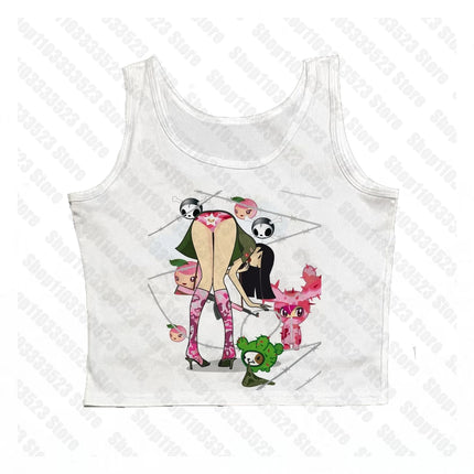 Gothic Kawaii Printing Crop Tops Tank Tops Punk Retro Printed Y2K Casual Baby Tank Harajuku Streetwear Emo Girls Slim Women Vest