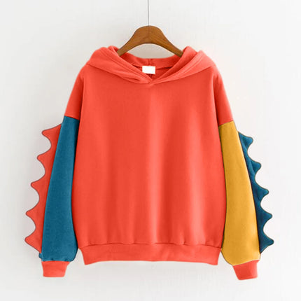 Women's Dinosaur Hoodies Fashionable Cute Solid Color Contrasting Dinosaur Loose Hoodies Comfortable Versatile Sweatshirts
