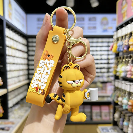 Garfield 3D Silicone Keychain Set Cartoon Cat Figure Bag Charm Backpack Pendant Milk Cup Teddy Bear Decor Daily Birthday Gift