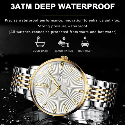 POEDAGAR Fashion Business Men's Watches Waterproof Luminous Date&Week Stainless Steel Men Watch Quartz Exquisite Male Wristwatch