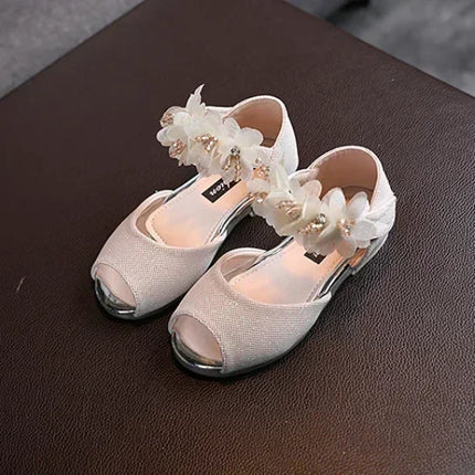 Summer New Style Children's Sandals Girls Fashion Rhinestone Flower Princess Shoes Little Girls Soft Soled Dance Shoes Girls