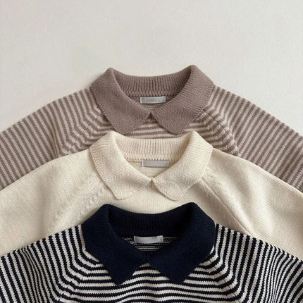 2026 Spring Children Sweatshirt 1-6Y Turn Down Collar Kids Cardigan Classic Striped Boys Jacket Sweaters Girls Knit Pullover