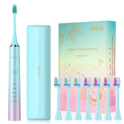 YUNCHI ultrasonic electric toothbrush with 5 operation modes and 40000 high-frequency vibrations.USB charging, waterproof