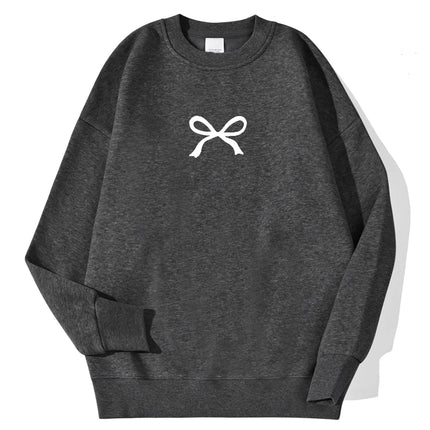 Casual Women's Sweatshirts Kawaii Bow Graphic Prints Pullover Comfortable Warm Oversize Hoodie Autumn Fleece Soft Female Clothes