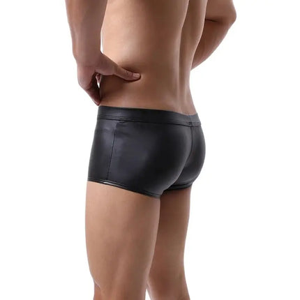 Big Bulge Pouch Boxers Sexy Men Underwear Faux Leather Boxershorts Open Front Underpants Erotic Lingerie Panties