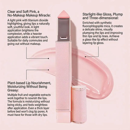 Plumping Lip Gloss Strawberry Pink Long Lasting Lip Tint Hydrating Lip Treatment Hyaluronic Acid Moisturizing Lip Balm