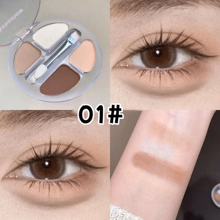 4 Colors Shimmer Matte Eyeshadow Palette Nude Rose Pink Glitter Pigment Eye Shadow Lasting Waterproof Makeup Palette with Brush