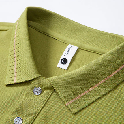 2025 New Men's Short Sleeve Solid Color Polo Shirt Breathable Comfortable Elastic Top New Arrivals Casual Business Style