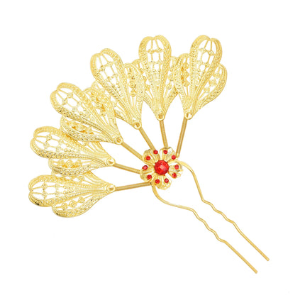 New Golden Alloy Leaf Crystal Flower Hairpin Hair Accessories for Women Thailand Ethnic Dance Party Decoration Headwear Jewelry