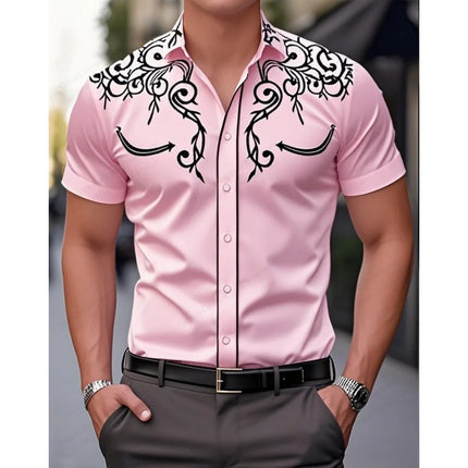 2026 New Men's Summer Western Cowboy Westernstyle Short-Sleeve Shirt Retro 3D Print Men Casual Lapel Blouse top Vacation Shirts
