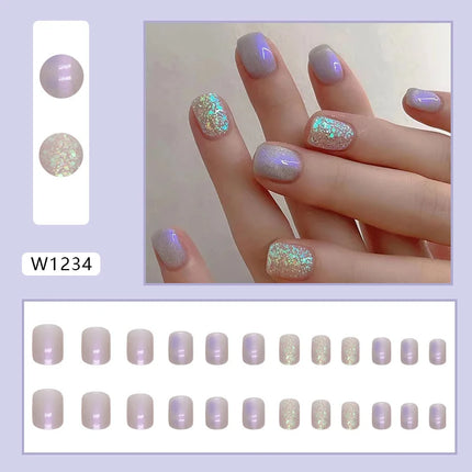 Fresh Flower 24 Pcs Press on Nails Pink Nail polish Glossy Artificial Finger Manicure Reusable False Nails for Women