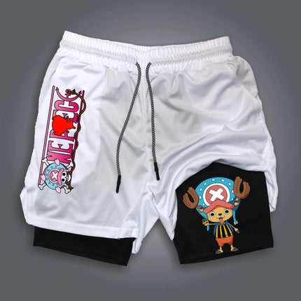 ONE PIECE Classic Anime Luffy Peripheral Printed Double-layer Shorts 2025 American Summer Men's Loose Sports Breathable Pants