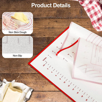LMETJMA Silicone Pastry Mat Extra Thick Non Stick Baking Mat with Measurement Kitchen Fondant Dough Rolling Mat KC0455
