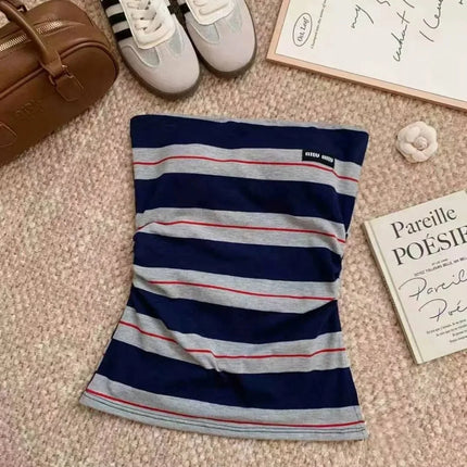Ultra Sexy Striped Pure Desire Backless Vest with Anti-Slip Strip Integrated Cotton Camisole Tank Top Women's Fashion