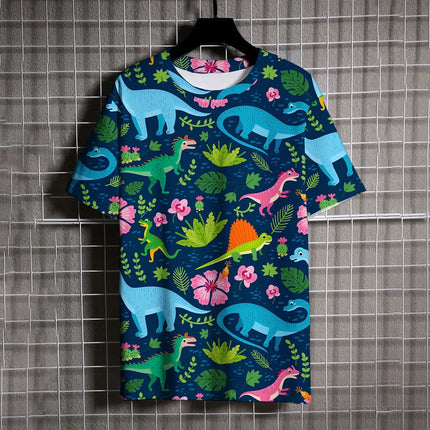 Summer dinosaur cool 3D printed round neck T-shirt