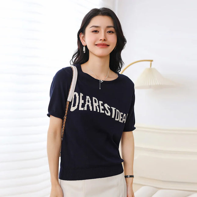 Women's Summer T-shirt 100% Pure Cotton Casual Solid O-neck Pullover Loose Fit Short Sleeve Fashion Sweater