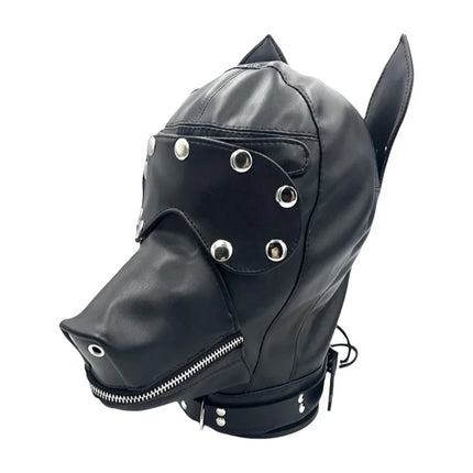 PU Leather Dog Headgear BDSM Bondage Mask Full Head Harness Fetish Blindfold Zipper Sex Slave Head Hood Sex Toys For Couples