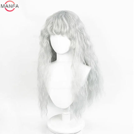 Griffith Cosplay Wig Light Grey Curly Wavy  Long Heat Resistant Synthetic Hair Wigs + Wig Cap