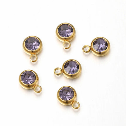 20pcs/lot 6mm Crystal Stainless Steel Rhinestone Charms Birthstone Pendants for Jewelry Making DIY Necklace Bracelet Accessories