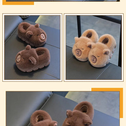 Capybara Winter Children'S Cotton Slippers For Boys And Girls Warm Plush Parent-Child Cotton House Slippers Shoes Gifts