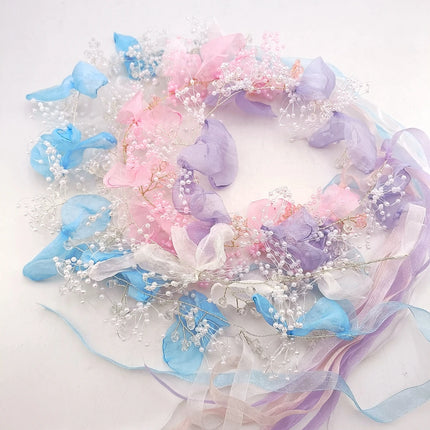 Sweet Butterfly Wreath Headband For Kids Children's Forest Style Hairbands Princess Flower Hair Band Flower Girl Headpiece