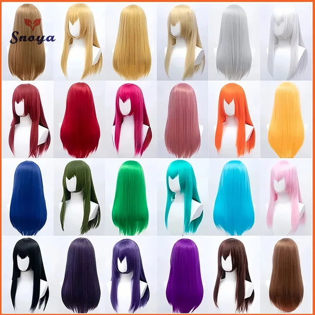 Snoya 60cm synthetic long straight cosplay wig with bangs Heat Resistant hair Anime pink blonde red blue purple women wig