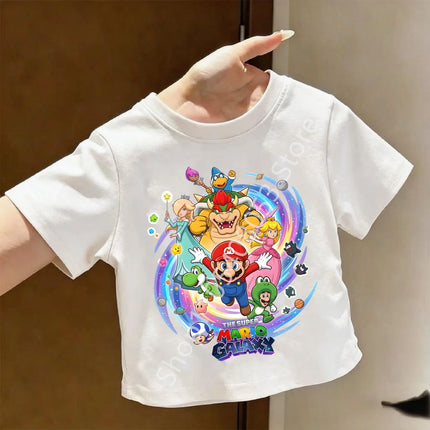 Super Marios T-shirt for Children Cartoon Anime Clothes Round Collar Clothing Short Sleeve Kid Summer Tee Top