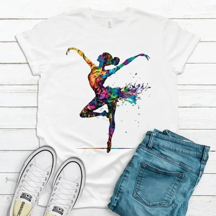 Summer Dancing Girl Pattern Print Children's Short Sleeved Shirt Kids Fashion Cotton T-shirt Girls Comfortable Leisure Tee Tops