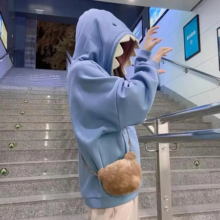Autumn and Winter New Fun Shark Hat Cute and Bizarre Hoodie 2022 Winter New Plush Loose Student Design Top