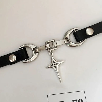 Gothic Cross Star Pendant Choker Nelace for Women Fashion Spicy Girl Punk Chain Y2K Vintage Leather Collar Chain Choker Necklace