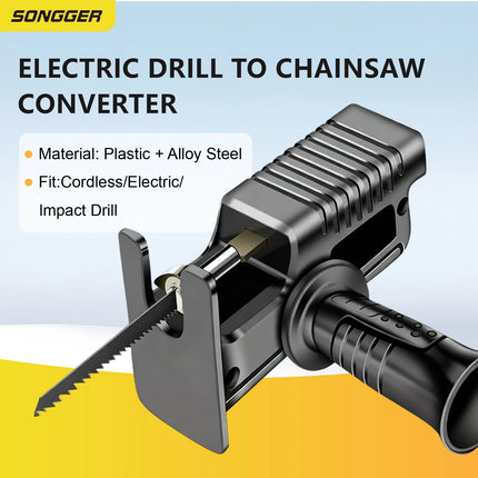Electric Drill to Chainsaw Converter Kit Portable Saw Attachment for Wood Metal Plastic Cutting Power Tool Adapter