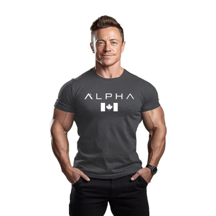 Men's Fitness Sport T-shirt Breathable Slimming Summer Trendy Brand Printed Casual Cotton round Neck Short Sleeve T-shirt