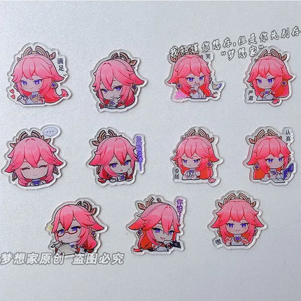 Game Impact Focalors Forina 20Pcs 2cm Patch Keychain Hair Tie Refrigerator Sticker Phone Case DIY Accessories Acrylic Sheets