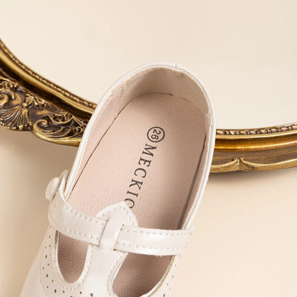 Toddler Little Kid Girls Mary Jane Flats Comfortable Perforated Leather Strap Casual Dress Shoes Versatile Party School Shoes