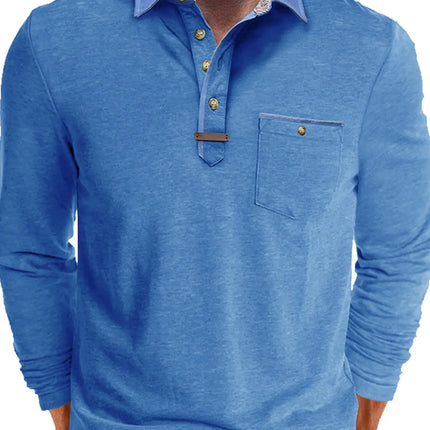 Men's Long-sleeved Polo Shirt Casual Spring and Autumn Top Fashionable Men's Clothing Loose Men's T-shirt Solid Color Pullover.