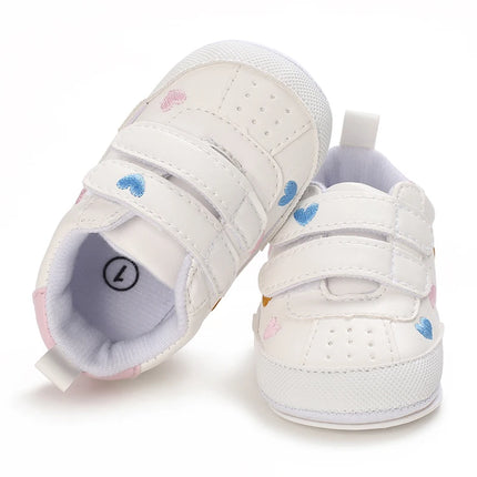 White Baby Shoes Girls Lovely Heart Embroidery Casual Sneakers Non-slip Infant Kids Christening