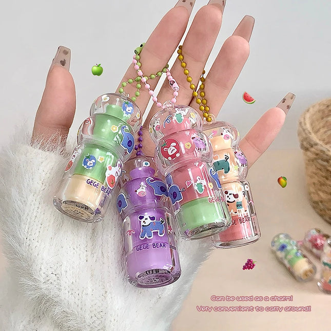 Gege Bear Fruit-Flavored Lip Balm Hydrating Cute Keychain Pendant Lipstick Long-Lasting Moisturizing Reduces Lip Lines & Lip Base