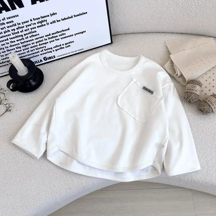Children Long Sleeved Base Shirt Boys Girls Kids Top Autumn Boy Girl Baby O-neck Solid Bottoming Shirt Sweatshirt