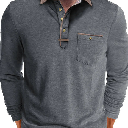 Men's Long-sleeved Polo Shirt Casual Spring and Autumn Top Fashionable Men's Clothing Loose Men's T-shirt Solid Color Pullover.