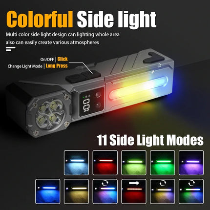 Portable LED Handheld RGB Flashlight Rechargeable EDC Pocket Clip Light with Magnet Waterproof Outdoor Camping Fishing Torch