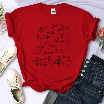 Mathematical Formula Print Women's T-Shirt Summer Casual Clothing Street Hip Hop Short Sleeve Personality Breathable Women's Tops