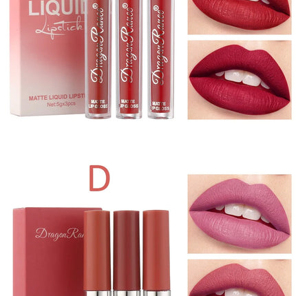 3Pcs/box Liquid Lipstick Set Matte Velvet Lip Gloss Set  Waterproof Liquid Lipstick Lip Non Stick Cup Lip Gloss Makeup