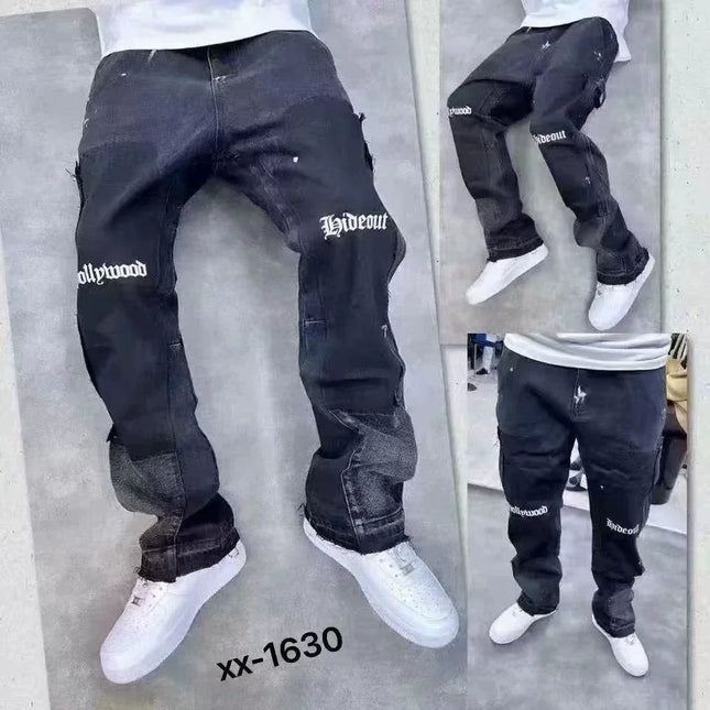 2026 Vintage Men's Jeans Distressed Vibe Bell Bottoms Clean Fit Woodworking Workwear Denim Pants for Outdoor Trade