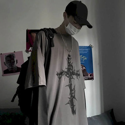 T-shirt for Men Summer Cross of Thorns Suitcase Men's T-shirts Long-sleeved Dark Hip-hop Men's oversize t-shirt Y2k T Shirt Tops