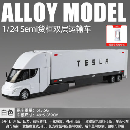 1:32 Semi sound and lght Alloy Container Double Decker Transporter Model Ornament Toy Diecast Alloy Car Model Collectible
