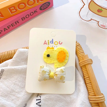 2 Pcs Korean Cartoon Animal Hair Clip Sweet Fabric BB Clip Bow Hair Clip Broken Hair Edge Clip Yellow Tie Girls Hair Accessories