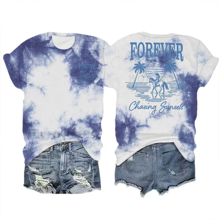 Forever Chasing Sunsets Retro Tshirts Ocean Beach Short Sleeve T-shirts Men Women Fashion Vintage Summer Vibes Casual Streetwear