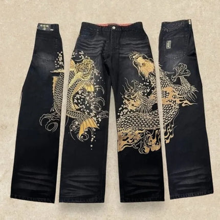 Vintage Japanese Selvedge Jeans Man Y2K High-end Brand Natural Indigo Dip Dyeing Harajuku Mopping Pants